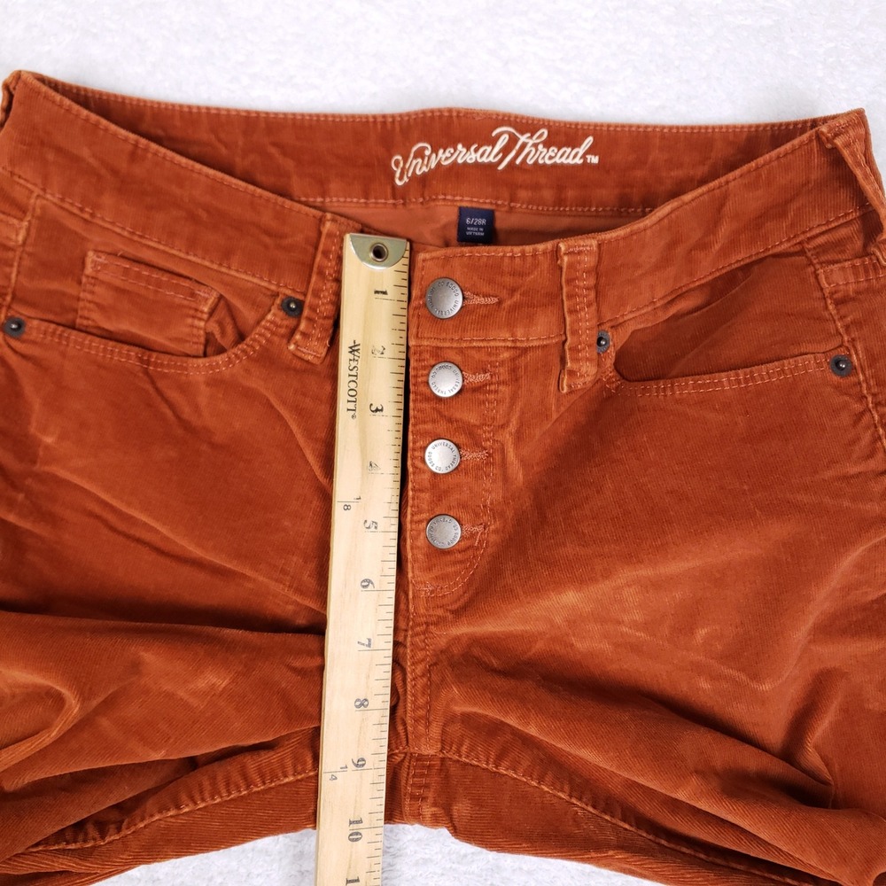 Universal Thread Corduroy Pants Womens 6 28R Skinny Button Fly Rust Orange Fall - Picture 4 of 11